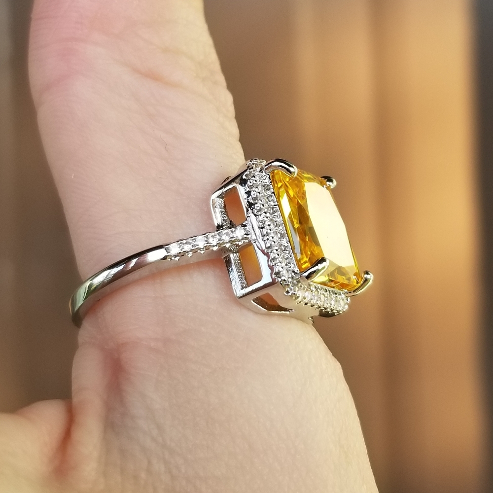 🆕S925-6.28CT Yellow Citrine/White Sapphire Ring 9 - Picture 8 of 12